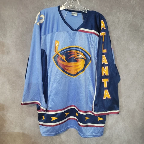 SGA NHL Atlanta Thrasher Kari Lehtonen 32 Blue Throwback Hockey Jersey Mens XL Cover