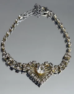 Brazalete retro de colección con estrás Twinkle Sunburst Heart Paste chapado en oro plateado - Imagen 1 de 2