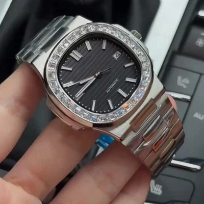 Diamante pulido plateado personalizado 40 mm estilo NAUT Mod | NH35 automático de lujo - Imagen 1 de 4