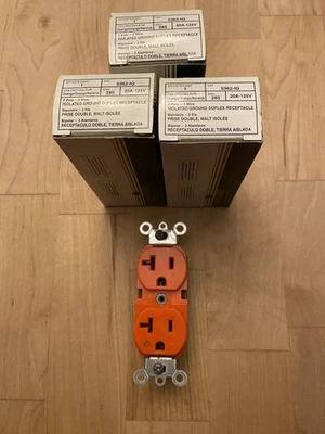 Leviton 5362-IG Isolated Ground Duplex Receptacle  20 Amp 125V Orange Lot of 3 - Image 1 of 2