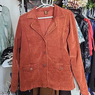 Abrigo Chaqueta Pana Ojai Bordado Mujer XL Marrón Óxido Con Botones  Foto 1 de 4