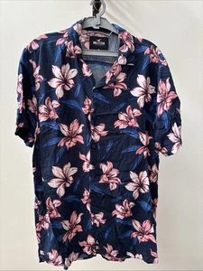 Hollister Azul Con Rosa Hawaiano Floral Estampado Abotonado Mediano  - Imagen 1 de 6