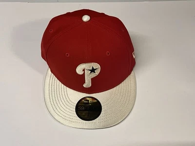 Philadelphia Phillies RARE New Era Fitted Hat, MLB 5950 New Era white Brim Sz 7 - Image 1 of 4