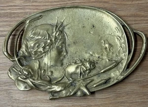 Vintage ART NOUVEAU Jugendstil Brass tray Card Holder Trinket Vide Poches - Picture 1 of 7