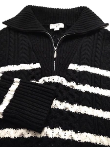 LA LIGNE Damenpullover Stehkragen DICK schwere Baumwollmischung (L) schwarz gestreift - Bild 1 von 6