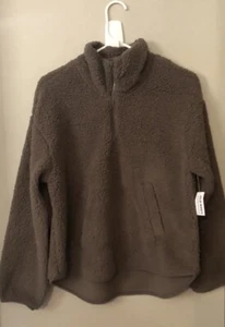 Old Navy Womens Sz XS 1/4 Zip Brown Sherpa Fleece Pullover Sweatshirt Fuzzy New - Picture 1 of 5