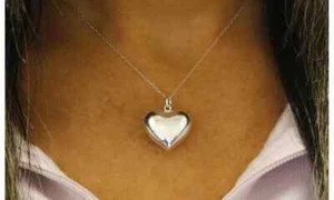 925 Solid Sterling Silver Puffed Heart Pendant Necklace Made In Italy - 18"  - Picture 1 of 5