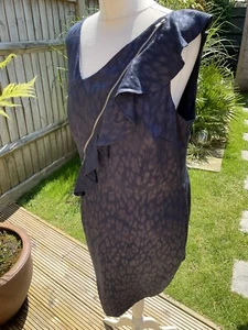 Bnwt Rrp £45 Next Navy Print Zip & Ruffle Detail Tailored Womens Uk 18 Dress #A2 - Picture 1 of 11