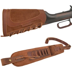 WAYNE'S DOG Leather Rifle Cheek Rest Buttstock with Sling .30/30 .308 .22 12GA - Picture 1 of 46