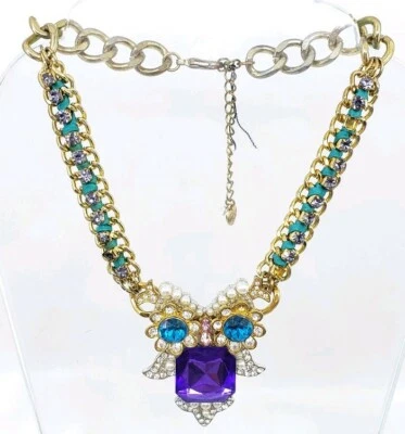 Betsey Johnson Dazzling Rhinestones Statement Large Owl Choker Necklace - Image 1 of 4