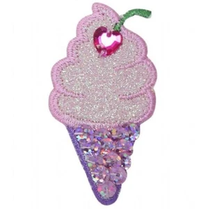 Medium Ice Cream Cone Applique Patch - Heart Sequin Dessert 2.25" (Iron on) - Picture 1 of 1
