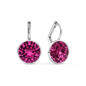 MYJS Bella Earrings with 4 Crt Fuchsia Crystals Rhodium Plated - Picture 1 of 2