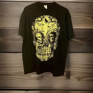 Vintage Y2K Skull Skulls Glow in the Dark Mega Print T-shirt XL Halloween Biker - Picture 1 of 7