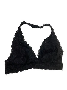 Anthropologie Bralette M Black Lacy Halter Plunge Floral Nylon Stretch - Picture 1 of 7