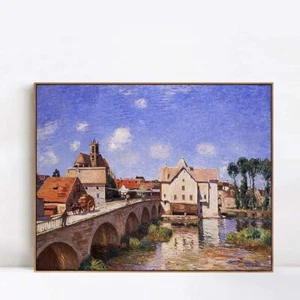Framed Canvas Giclee Print Art Bridge by Alfred Sisley Home Decorations 24"x32" - Picture 1 of 6