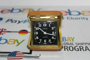 TRAVEL ALARM CLOCK Brown Case black FACE Glow Hands 2 Jewels GERMANY  - Picture 1 of 9