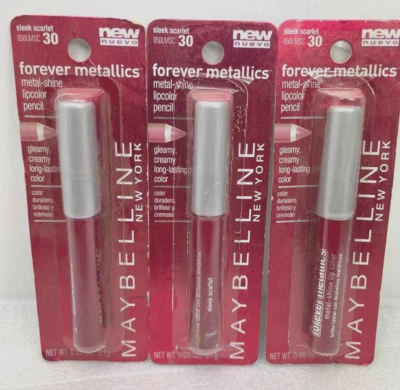 (3) MAYBELLINE Forever Metallics Metal Shine Lipcolor Pencil #30 Sleek Scarlet - image 1 of 2