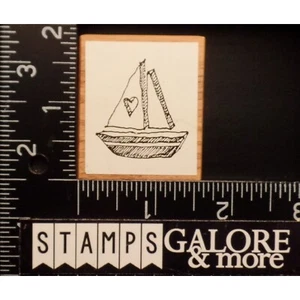 STAMP RUBBA Rubber Stamps BABY BOY KIDS SAIL BOAT HEART SKETCHED #W27 - Picture 1 of 2