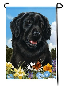 Summer Flowers Garden Flag - Flat-Coated Retriever - Picture 1 of 1
