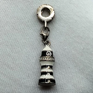 QG Charm Sterling Silver 925 LIGHTHOUSE DANGLE CHARM Black White Enamel - Picture 1 of 14