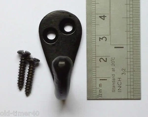 Small Single Round BLACK COAT / ROBE HOOK Reproduction 41mm Repro with SCREWS - Picture 1 of 3