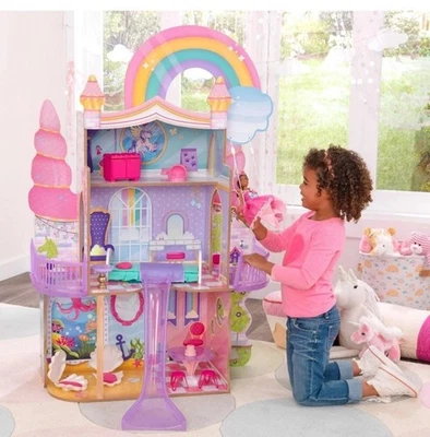 Casa de muñecas de madera KidKraft Rainbow Dreamers unicornio sirena 4’ de alto con 15 accesorios Foto 1 de 3
