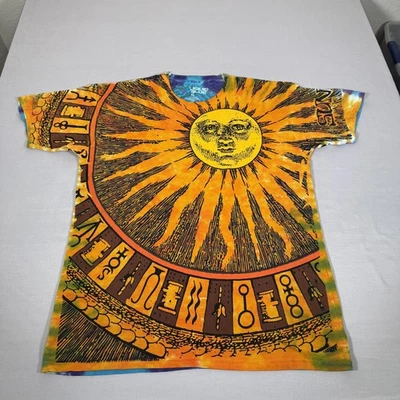 液体蓝色衬衫男式 XL 橙色蓝色领带染料太阳月亮星星天体印花 — 第 1/4 张图片