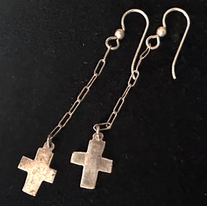 Vtg Earrings MARKED (Moose) 925 STERLING SILVER Pierced Dangle Cross lot y - Picture 1 of 3