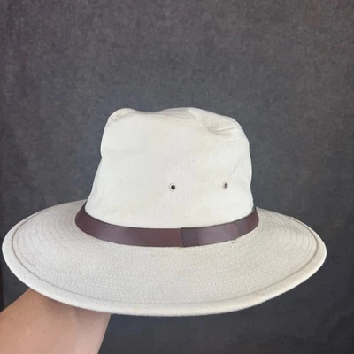 De Colección Orvis Safari Sombrero Para Hombres Mediano Beige Lona Ala Ancha Hecho en EE. UU. Exterior Foto 1 de 4