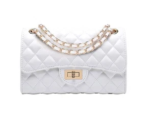White Purses for Women White Crossbody Bags for Women Quilted Purse with Chai... - Picture 1 of 6