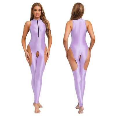 Monos de leotardo con cremallera frontal body hueco brillante para mujer de EE. UU. Foto 1 de 3