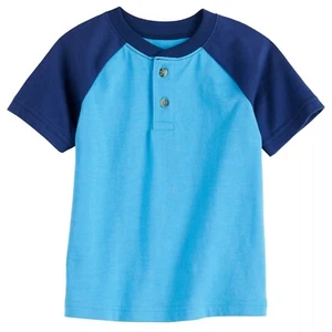 Boys 5T T-Shirt Henley Short Sleeve Raglan Blue Navy Color Block Jumping Beans - Picture 1 of 7
