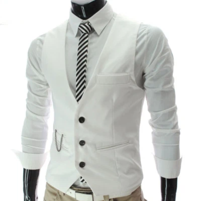 Мужская v-образным вырезом тонкий костюм жилеты британский бизнес три пуговицы жилет платье жиле - Изображение 1 из 4