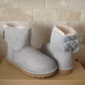 UGG Dae Sunshine Perf Drizzle Bailey Bow Suede Fur Mini Boots Size US 11 Womens - Picture 1 of 6