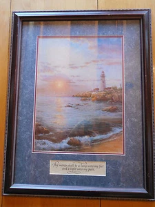 Framed Art Print HYUN BOO YOO LIGHTHOUSE 30x23 SCRIPTURE Matted & Framed Blue - Picture 1 of 9