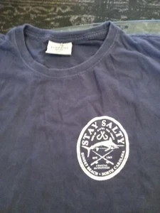 Tsunami Surf Shop XXl Stay Salty SS blaues T-Shirt Sonnenuntergang Strand N.C. 48" Brustkorb - Bild 1 von 7