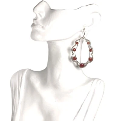 Pendientes Kenneth Cole Plateados Cornalina Cabujón Nube Modernista Boho Regalo Foto 1 de 4