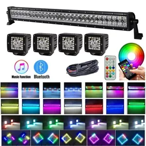 22'' RGB Led Light Bar + 4x LED Work Lights Chasing Halo Pods Lights For Truck - Picture 1 of 14
