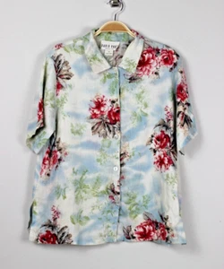 Vintage David Dart Linen 90s Floral Hawaiian Button Up Short Sleeve Shirt Size M - Picture 1 of 12