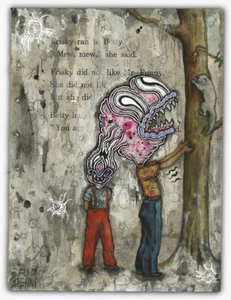 Original JUSTIN AERNI 2013 Painting macabre contemporary dark art : FRISKY RAN - Picture 1 of 1