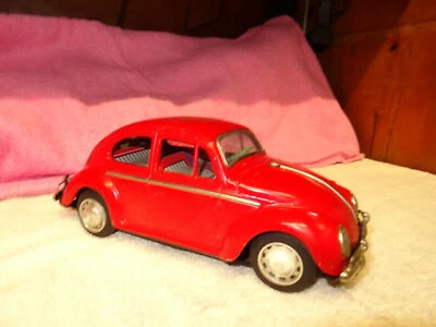 Japan Bump N Go Red Tin Volkswagen Beetle VW Bug Battery Operated 10" Working - Image 1 of 4