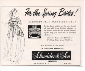 Schneider & Son Jeweler Atlanta GA 1954 anuncio impreso vintage 7" x 5" - Imagen 1 de 1