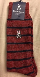 PSYCHO BUNNY By Robert Godley MENS Brilliant Red STRIPED SOCKS NWT - Picture 1 of 3