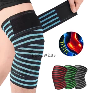 Elastic Knee Brace Leg Support Sleeve Grip Straps Wrap Gym Power Weight lifting - Picture 1 of 10
