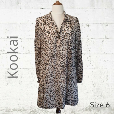 Kookai | Size 6 | Leopard Print Long Sleeve Silk Blend Relaxed Shift Dress Lined - Image 1 of 4