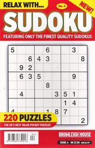NEW SUDOKU BOOK MAG RELAX WITH PUZZLES ISSUE 4 - 220 PUZZLES TO SOLVE - Picture 1 of 6