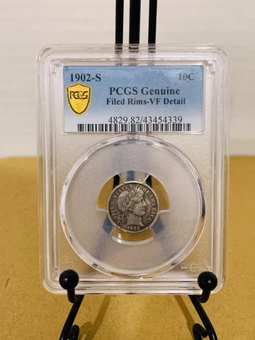 1902-S Barber Dime PCGS Genuine Filed Rims VF Detail #43454339 Cover