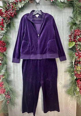 Charter Club миниатюрный бархат бегун комплект фиолетовый куртка брюки трек костюм размер P/большой - Изображение 1 из 4