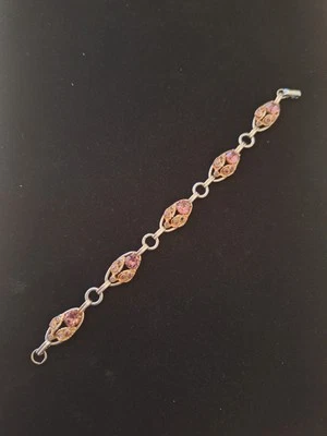 Sarah Coventry Vintage Silver Toned Bracelet Purple Rhinestone - Изображение 1 из 4