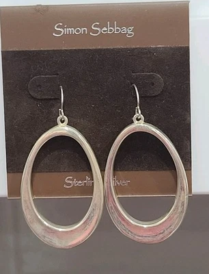 Pendientes colgantes ovalados de aro de plata de ley 925 Simon Sebbag Foto 1 de 4